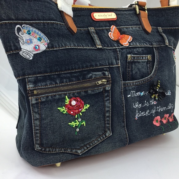 Nicole Lee Handbags - NWT RILEY DENIM EMBROIDERY SHOPPER BAG